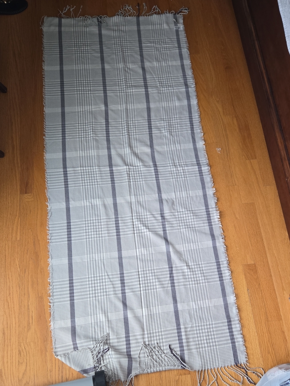 LOFT Gray and Navy Plaid Fringed Wrap